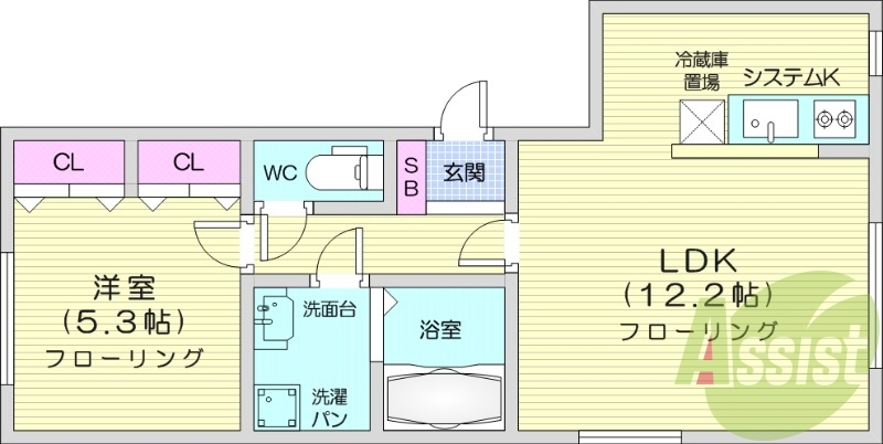 1LDK、システムキッチン、エアコン、浴室乾燥機