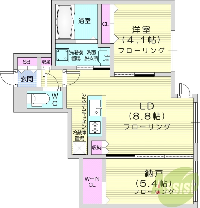 2LDK、都市ガス、システムキッチン、ネット無料