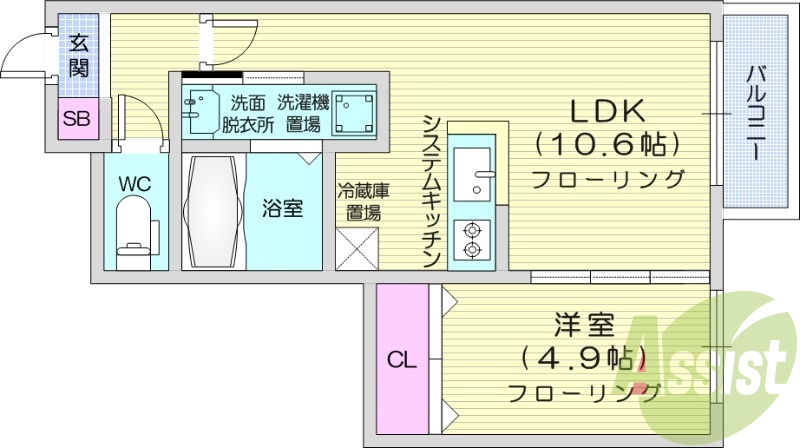 1LDK、都市ガス、浴室乾燥機、エアコン、追炊き、ペット可