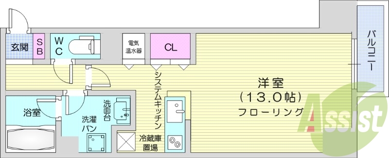 1K、オール電化、浴室乾燥機、システムキッチン