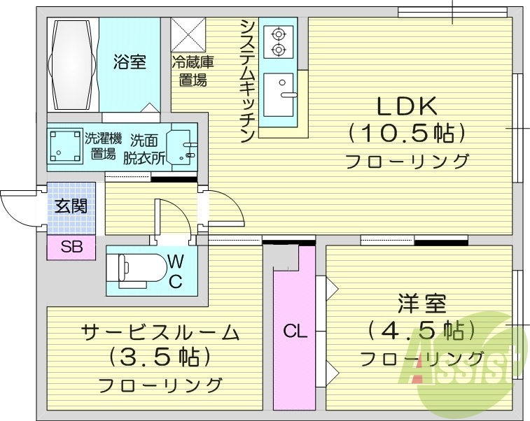 1LDK、都市ガス、エアコン、追い焚き、システムキッチン