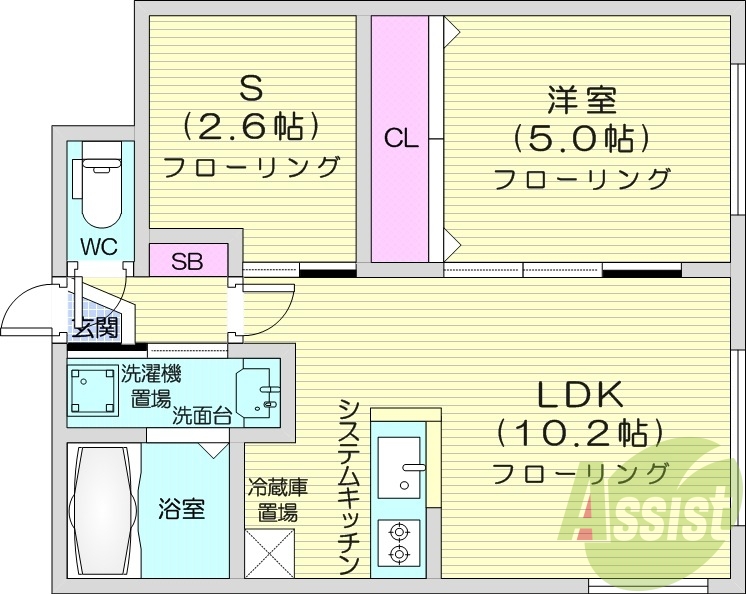 1LDK、都市ガス、エアコン、追い焚き、システムキッチン