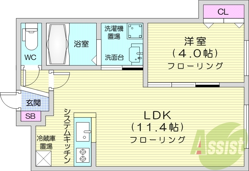 1LDK、都市ガス、システムキッチン、エアコン、ネット無料