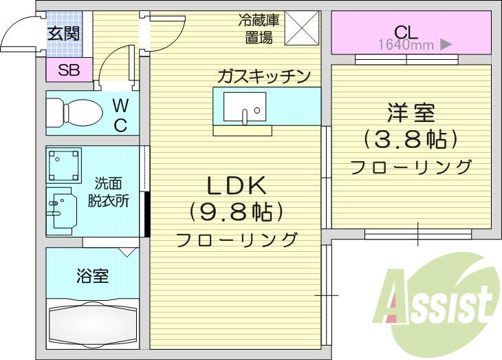 1K、バルコニー、プロパンガスリミット、独立洗面台