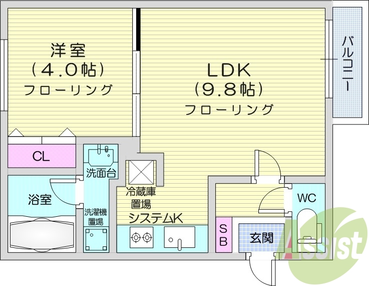1LDK、システムキッチン、エアコン、ペット飼育可