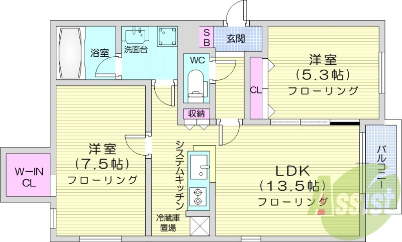 2LDK、エアコン、一坪バス、追い焚き、シャワートイレ