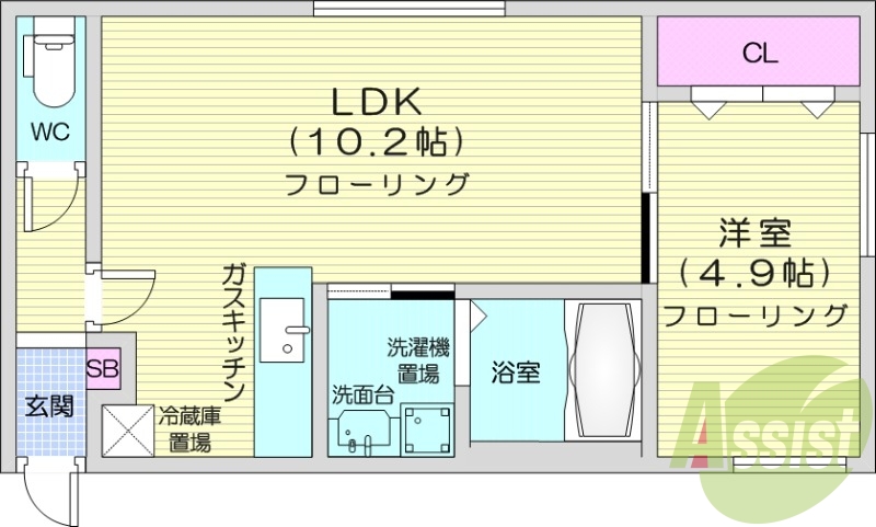 1LDK、都市ガス、エアコン、浴室乾燥機