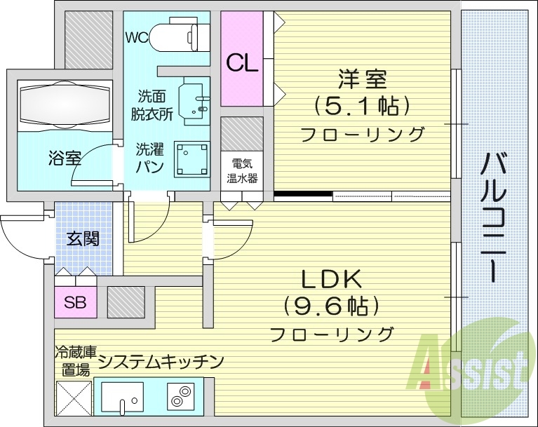 1LDK、オートロック、モニターホン、オール電化