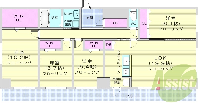 4LDK、収納、都市ガス、エアコン、宅配BOX
