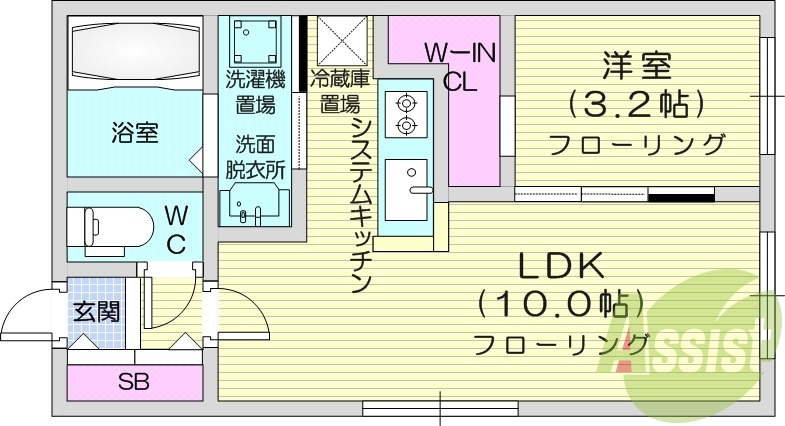 1LDK、都市ガス、エアコン、インターネット無料