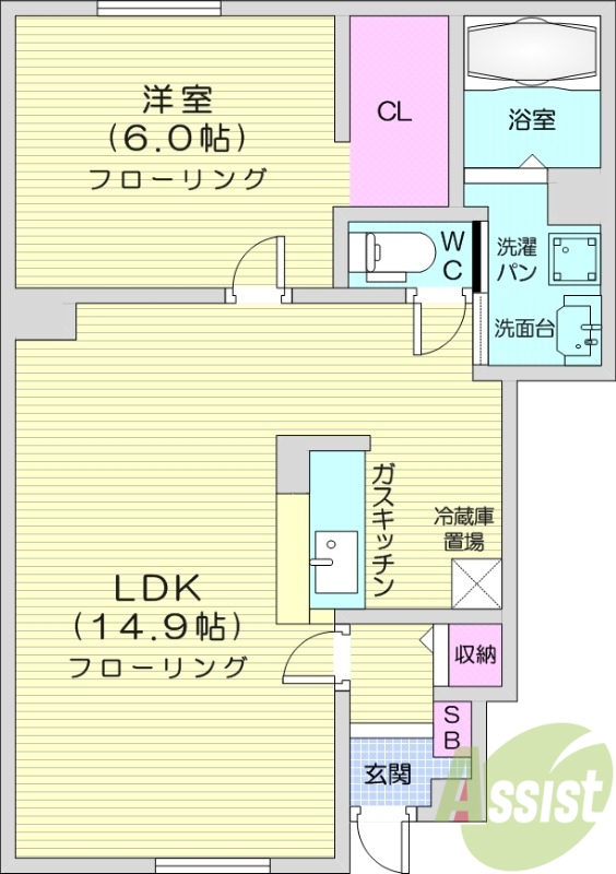 1LDK、カウンターキッチン、浴室乾燥機、追い焚き