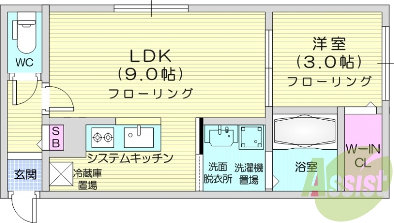 1LDK、システムキッチン、エアコン、オートロック、