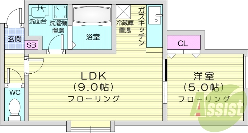 １LDK、独立洗面台、インターネット無料