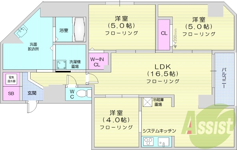 3LDK、エレベーター、浴室乾燥機、オール電化