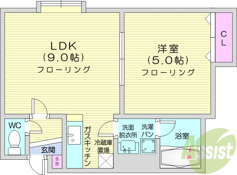 １LDK、独立洗面台、インターネット無料