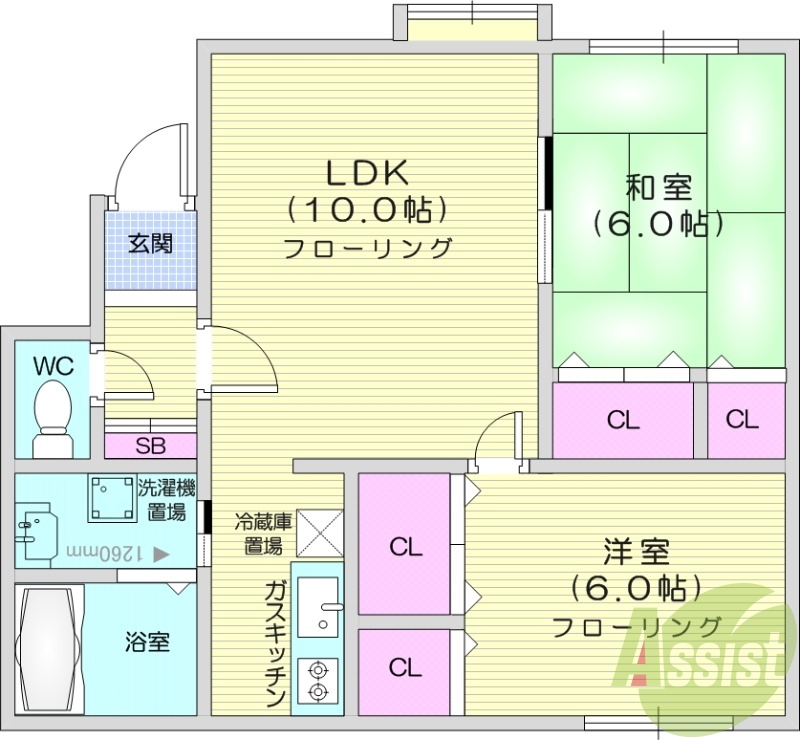 2LDK、灯油暖房、和室、収納、バストイレ別
