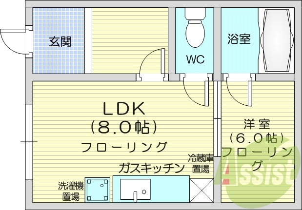 1DK、角部屋、灯油暖房、シューズボックス