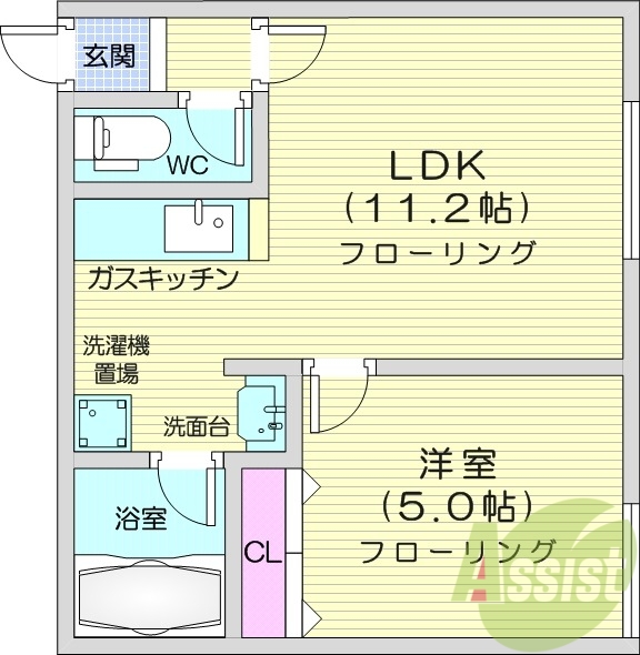 1LDK、灯油暖房、日当たり良好、バストイレ別