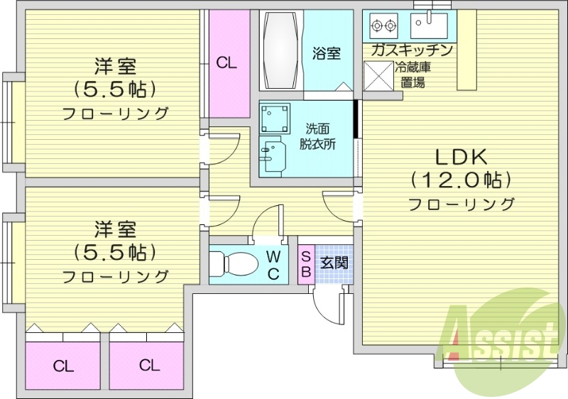 2LDK、無料駐車場、ペット可、脱衣所