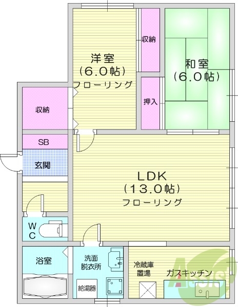 2LDK、灯油ボイラー、シューズボックス