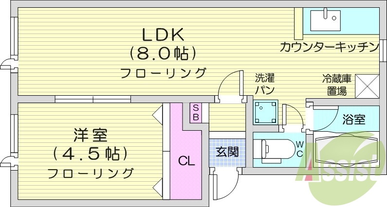 1LDK、角部屋、灯油暖房、ウォシュレット