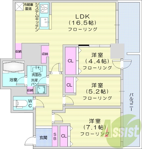 2LDK、都市ガス、分譲賃貸、システムキッチン