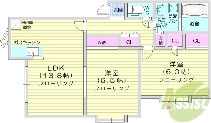 2LDK、角部屋、エアコン、追い焚き、灯油暖房