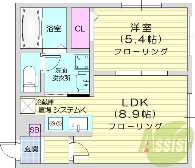 1LDK、オートロック、宅配ボックス、角部屋