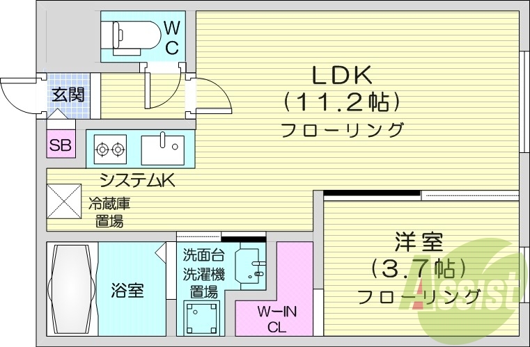 1LDK、エアコン、ウォークインクローゼット、浴室乾燥機