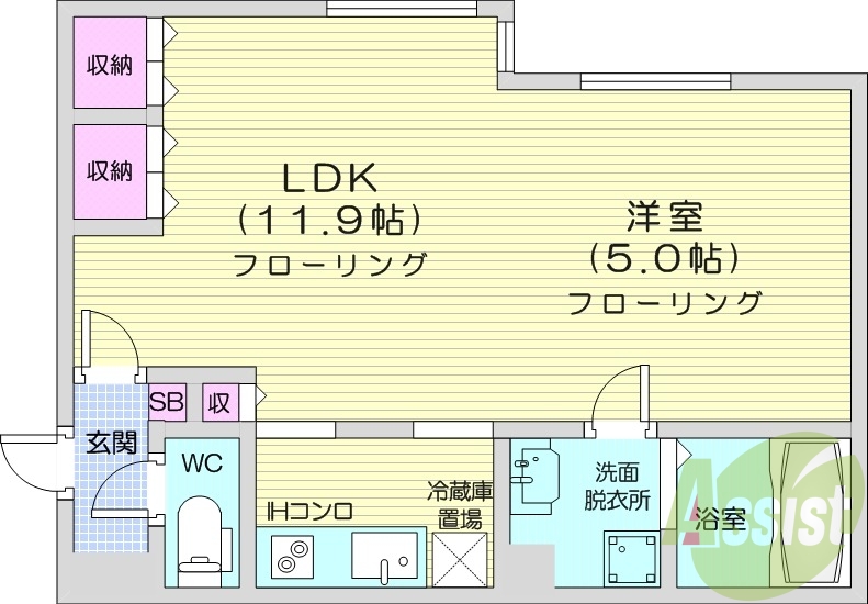 1LDK、家具家電付き、オール電化、エアコン、ネット無料