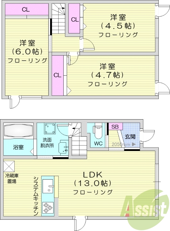 3LDK、駐車場2台無料、追い焚き、トランクルーム