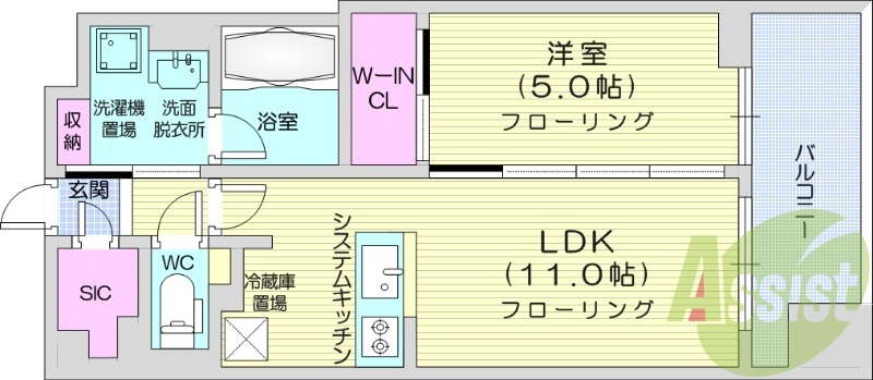 1LDK、都市ガス、ネット無料、追い焚き、浴室乾燥、床暖房