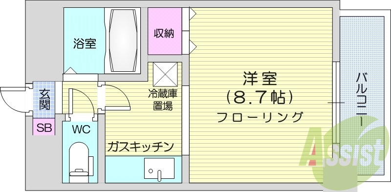 1K、シャワートイレ、モニタ付インターホン、オートロック