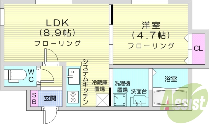 1LDK、ネット使用料不要、シャワートイレ