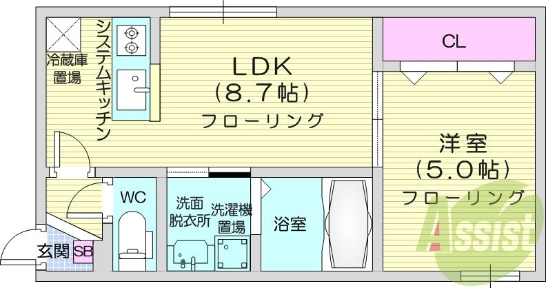 1LDK、エアコン、浴室乾燥機、灯油暖房、ネット使用料不要