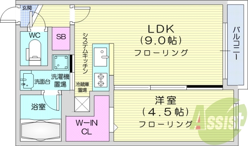 1LDK、エアコン、都市ガス、システムキッチン