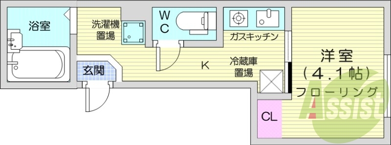1K、エアコン、光ファイバー、灯油暖房、バストイレ別