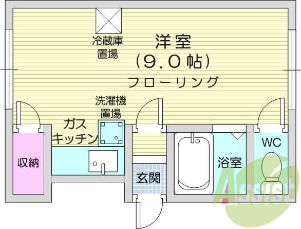 1*、バストイレ別、CATV、フローリング、シューズボックス