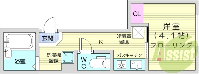 1K、エアコン、光ファイバー、灯油暖房、バストイレ別