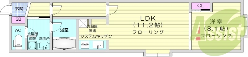 1LDK、エアコン、システムキッチン、オートロック