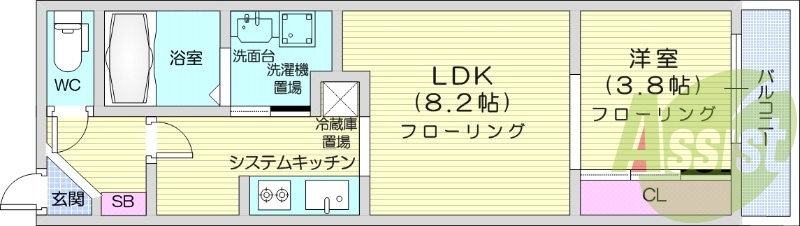 1LDK、エアコン、システムキッチン、オートロック