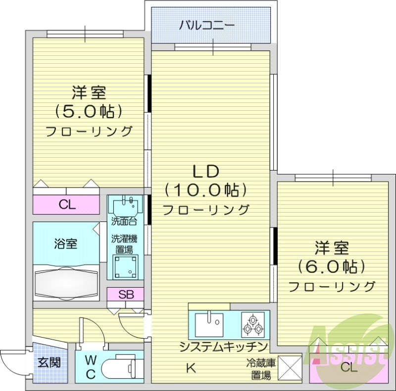 2LDK、オートロック、ネット無料、エアコン、ペット可