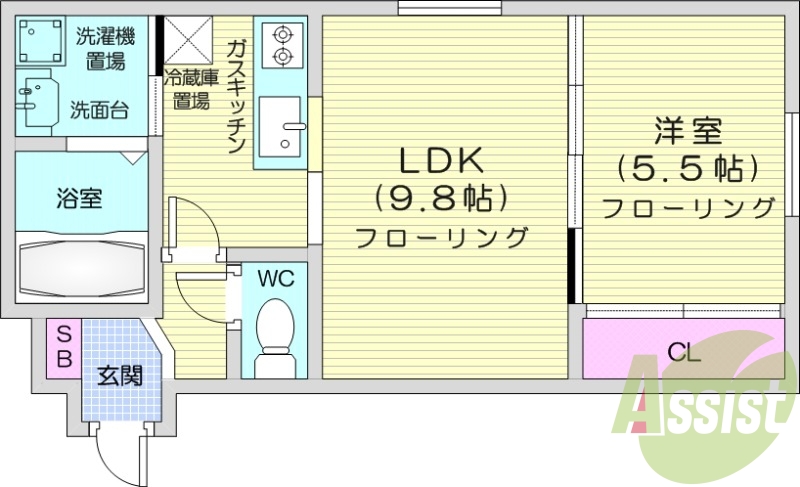 1LDK、オートロック、独立洗面台、エアコン