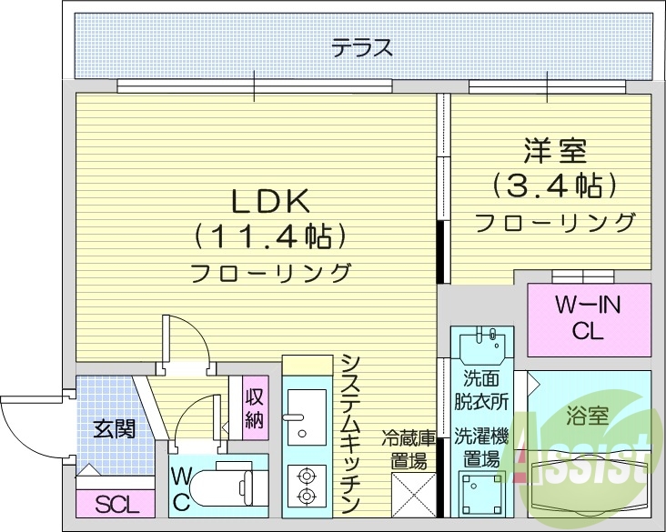 1LDK、システムキッチン、宅配ボックス、エアコン