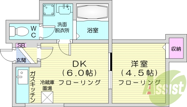 1LDK、ユニットバス、暖房便座、灯油暖房