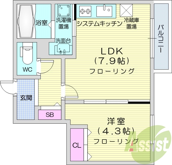 1LDK、システムキッチン、ネット無料、宅配ボックス