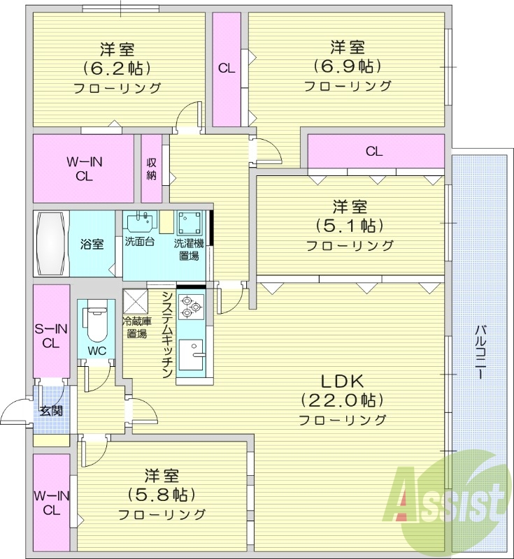 4LDK、都市ガス、ペット複数可、エコジョーズ、エアコン