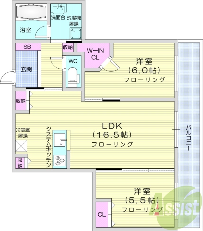 2LDK、浴室乾燥機、浴室暖房、バストイレ別