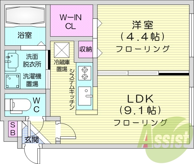 1LDK、角部屋、エアコン、ウォークインクローゼット