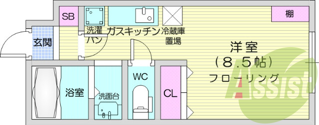 1R、バストイレ別、シャンプードレッサー